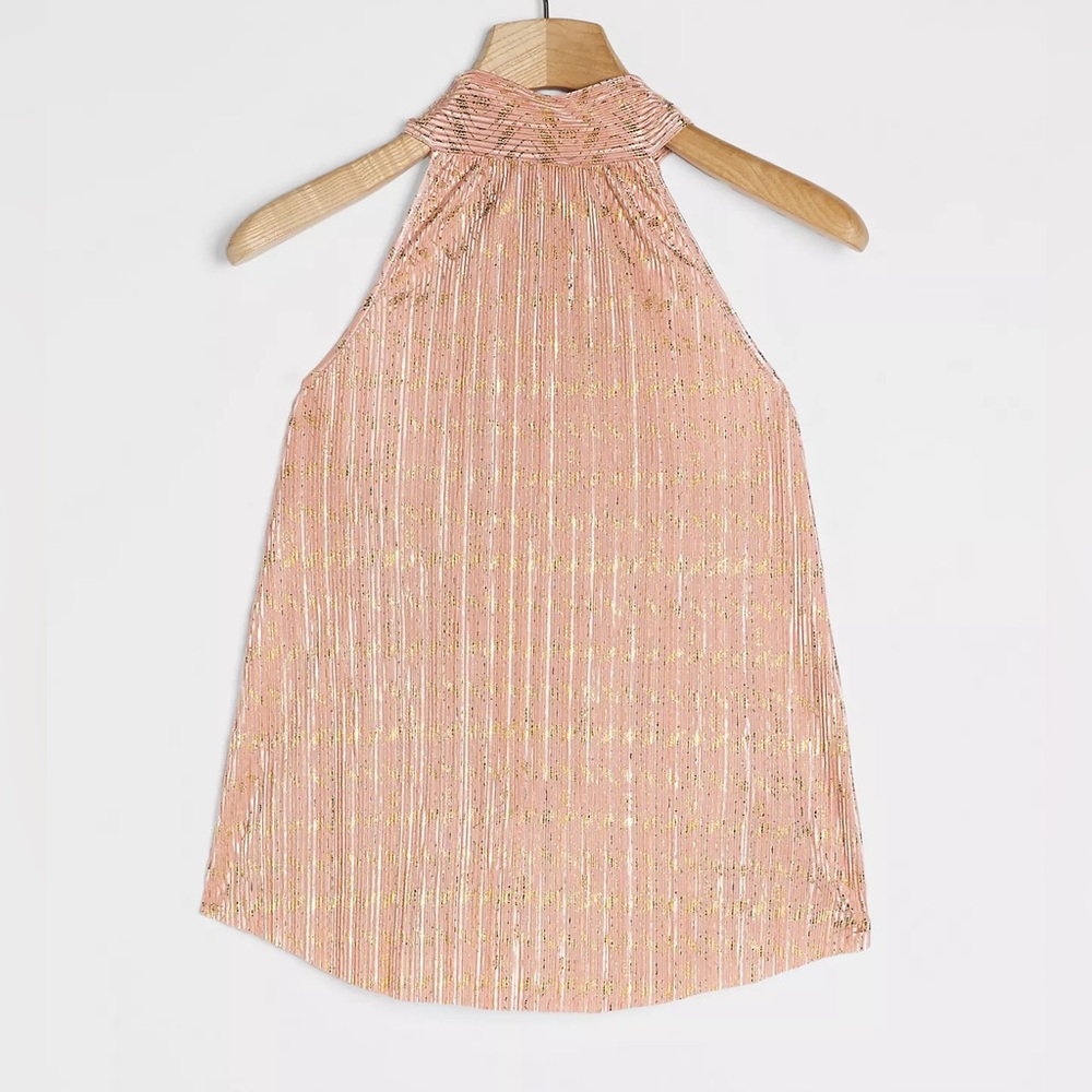 Anthropologie Women’s Vickie Halter Top‎ Pink/Peach & Gold Size Medium